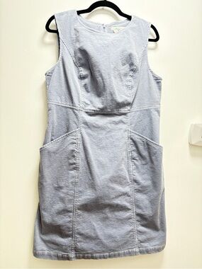 Boden Light Blue Corduroy Crewneck Dress | 10 | Minimalism Coastal Quiet